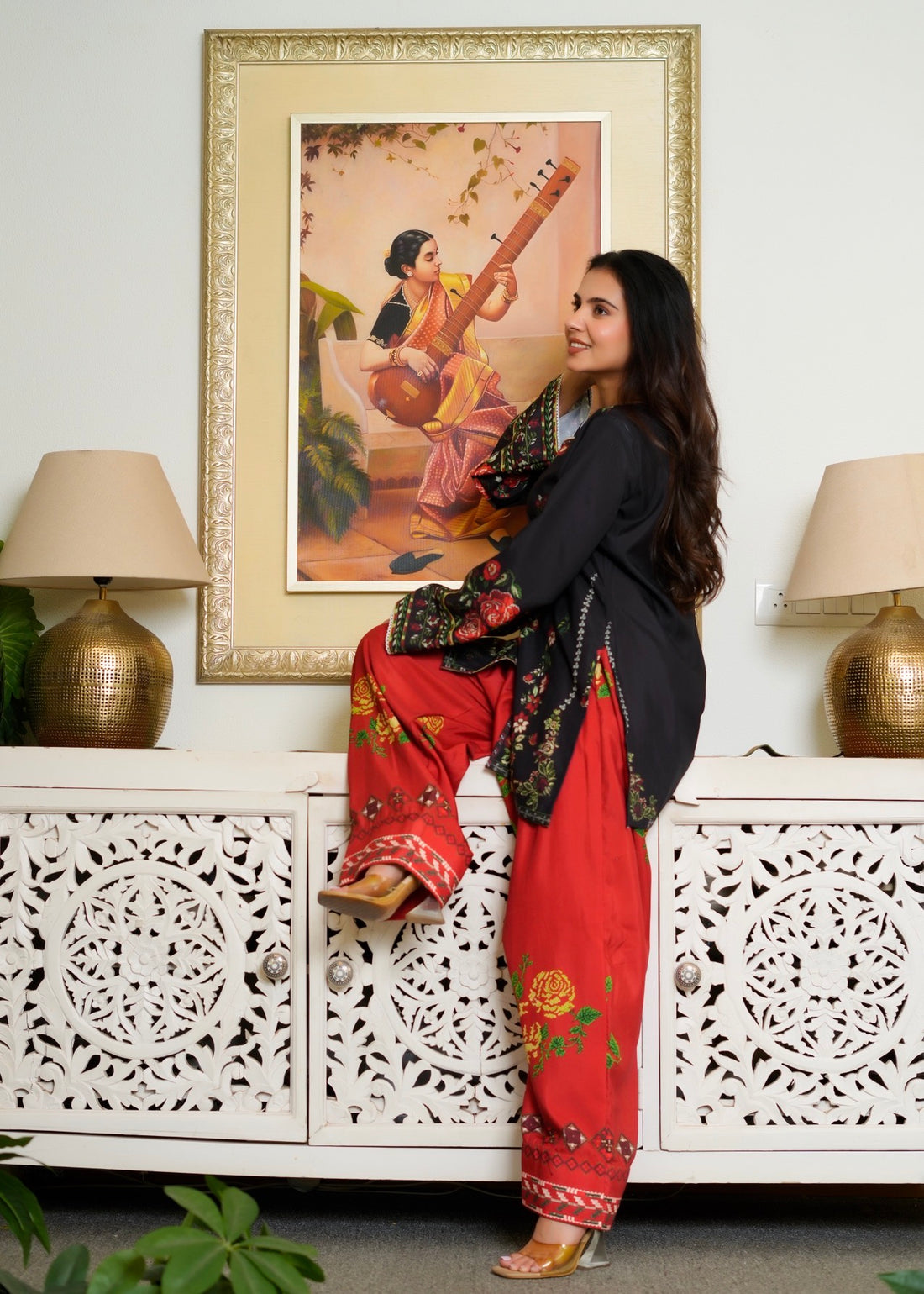 ETHNIC (BLACK & RED  STITCHED 2PC)