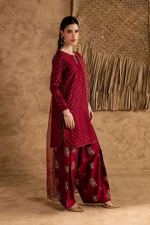 Maroon Majesty Embroided 3 PCs