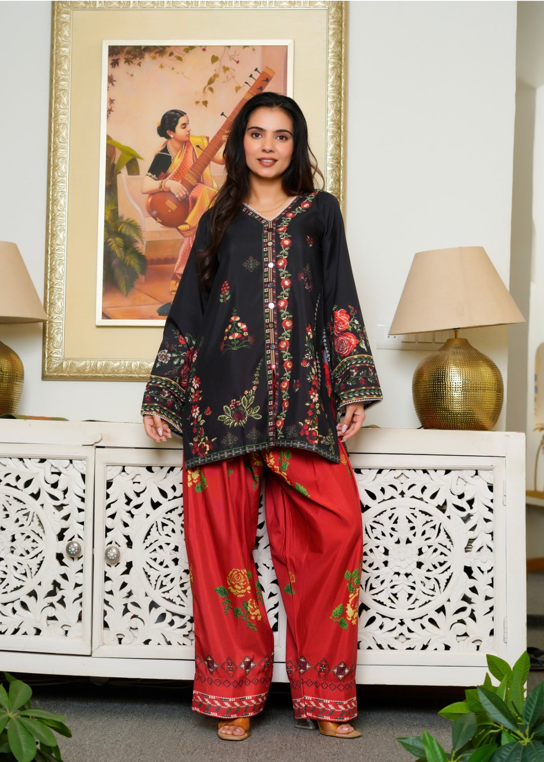 ETHNIC (BLACK & RED  STITCHED 2PC)